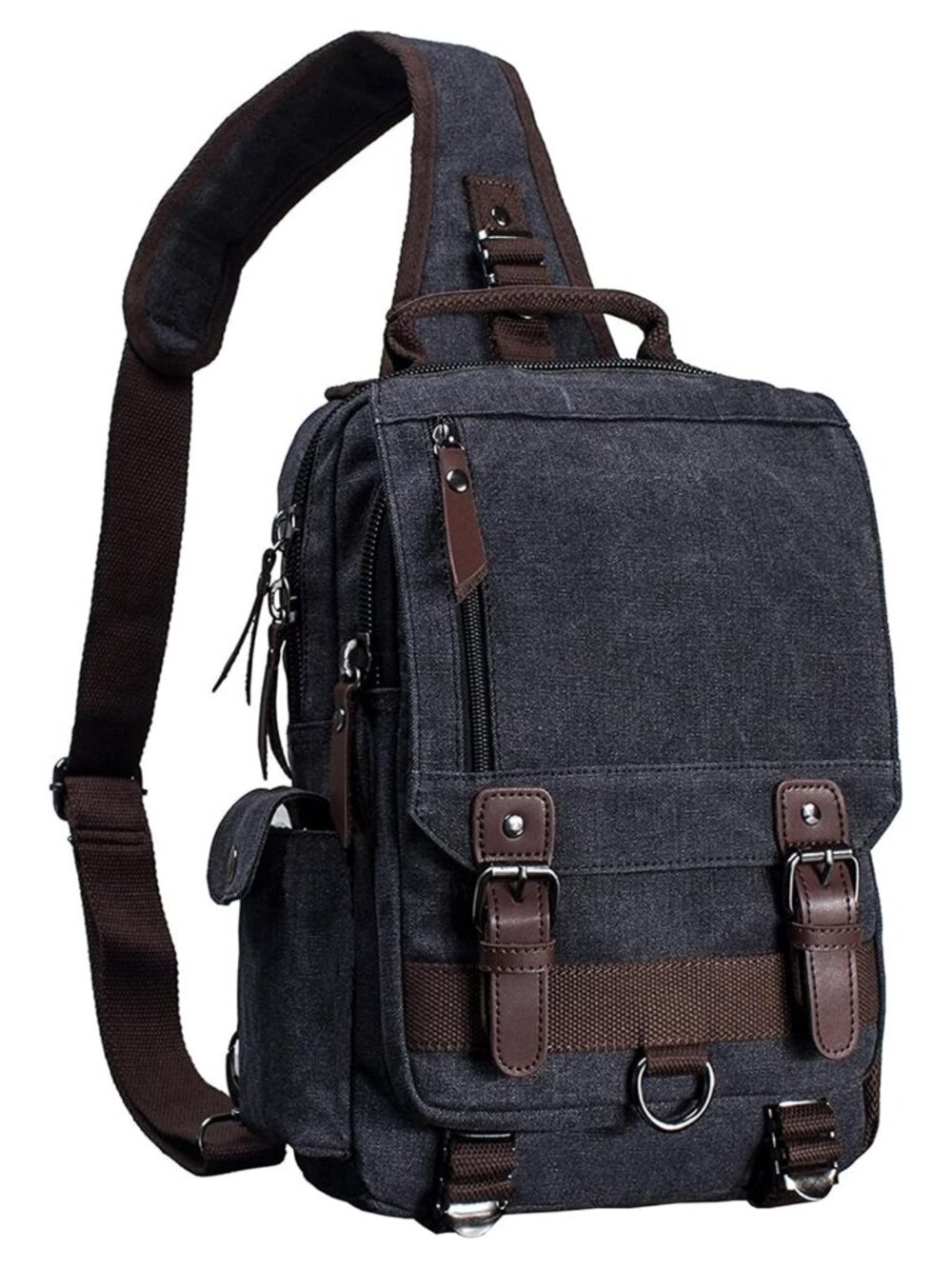 Canvas Leather Crossbody Messenger Sling Bag Travel Backpack Purse
